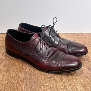 Prada Distressed Burgundy Red Oxford Leather Lace Up Dress Shoes Mens UK 8 US 9